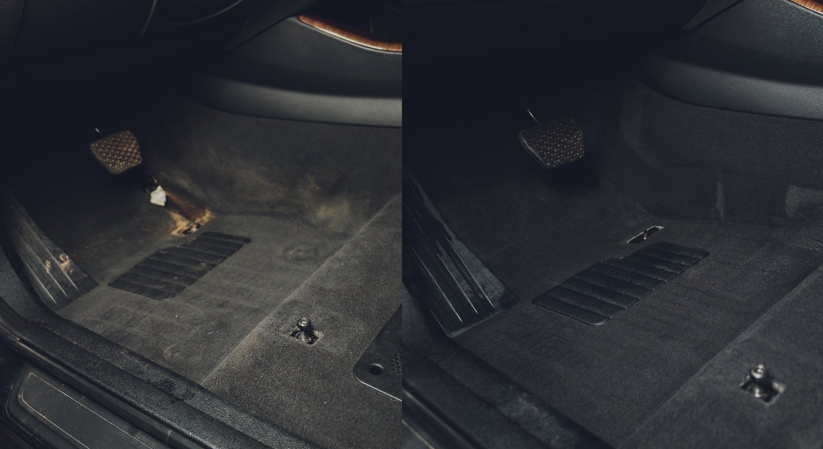 Before and after comparison of car floor mats cleaning